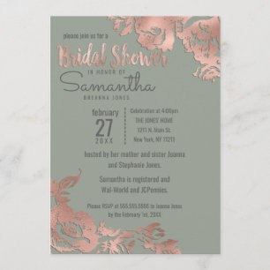 Chic Sage Green Rose Gold Floral Bridal Shower Invitation
