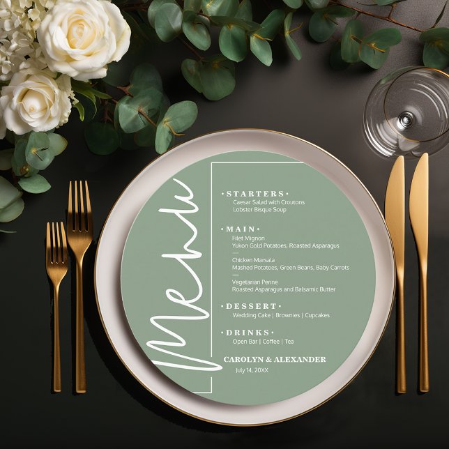 Chic Sage Green Round Menu (Sage Green Round Menus)