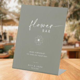 Chic Sage green Script Flower Bar Wedding Sign