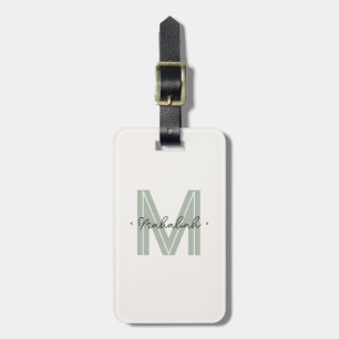 Chic Sage Green Script Monogram Luggage Tag