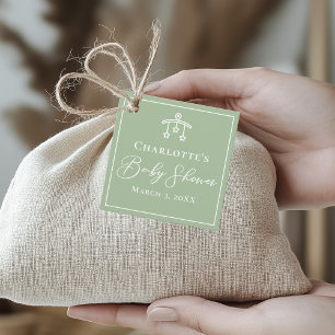 Chic Sage Green Toy Mobile Baby Shower Favour Tags