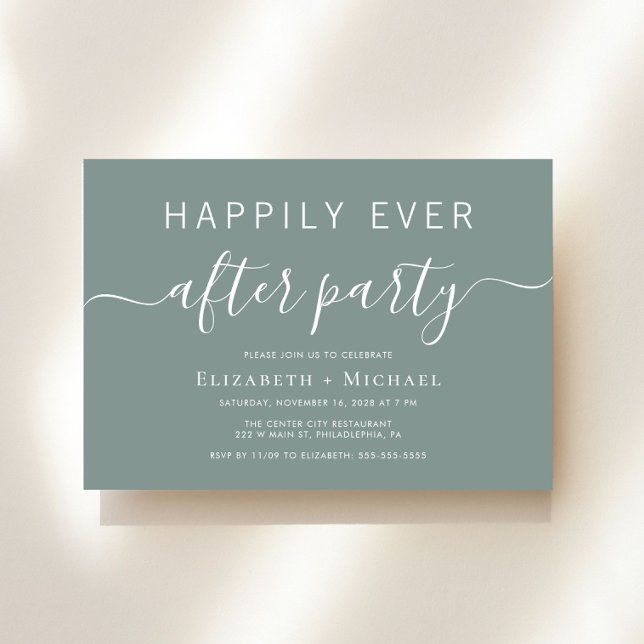Chic Sage Green Wedding After Party Invitation (An chic Happily Ever After Party invitation for your wedding celebration)