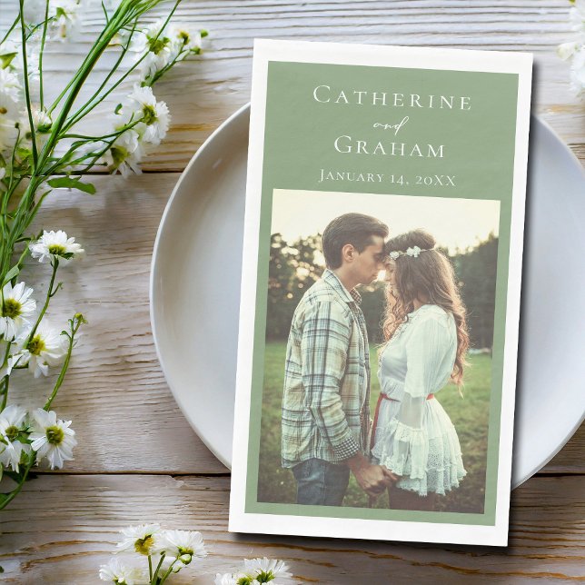Chic Sage Green Wedding Personalized Photo Napkin (Creator Uploaded)