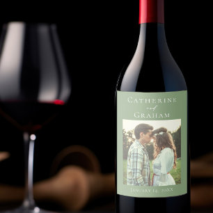 Chic Sage Green Wedding Personalized Photo Wine Label