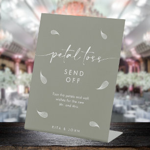 Chic Sage Green Wedding Petal Toss Send Off Pedestal Sign