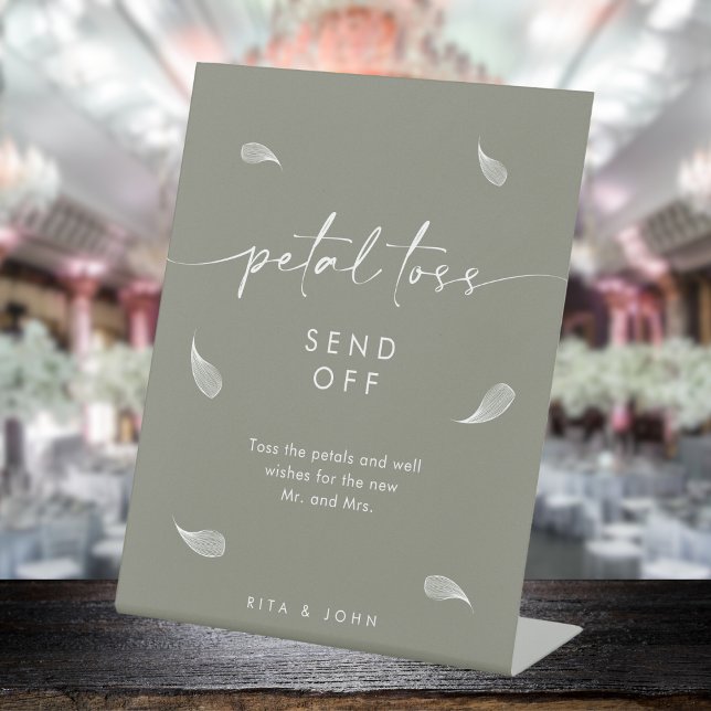 Chic Sage Green Wedding Petal Toss Send Off Pedestal Sign (Creator Uploaded)