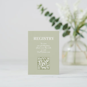Chic Sage Green Wedding Registry QR Code Enclosure Card