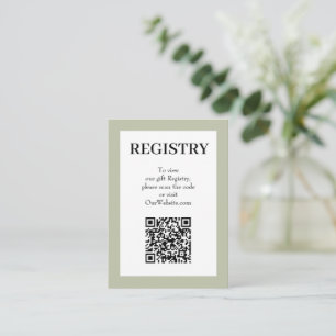 Chic Sage Green Wedding Registry QR Code Enclosure Card