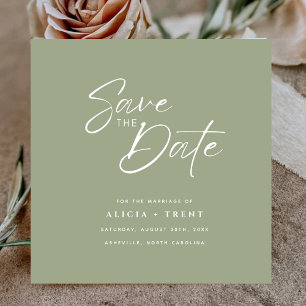 Chic Sage Green & White Calligraphy Save the Date Invitation