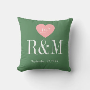 Chic sage green white monogram wedding keepaske cushion