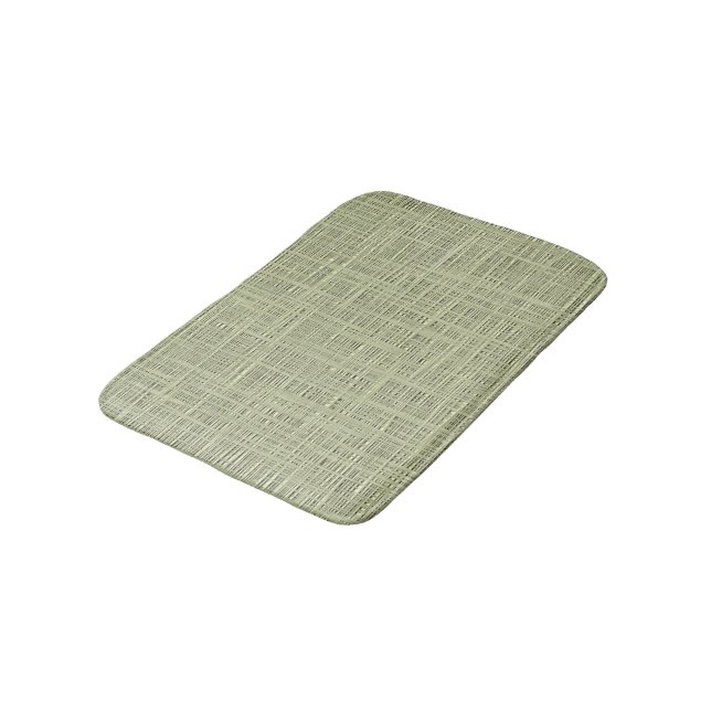 Chic Sage Herb Green Faux Jute Fabric Pattern Bath Mat (Angled)