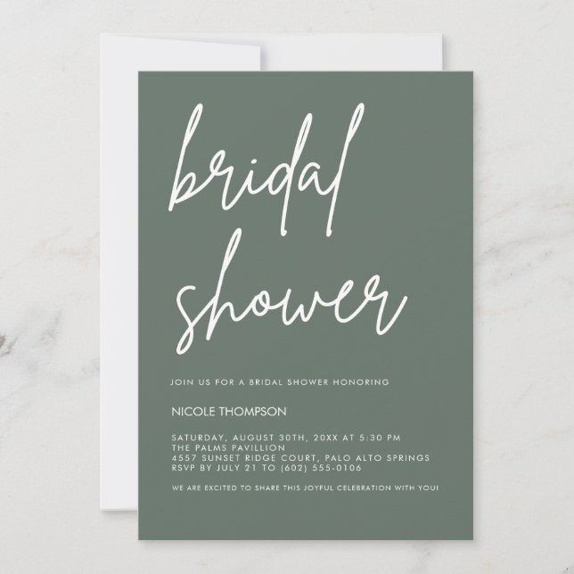 Chic Sage Modern Bridal Shower Invitation  (Front)