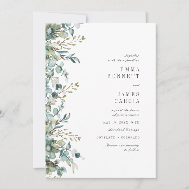 Chic Sage Watercolor Eucalyptus Greenery Wedding I Invitation (Front)