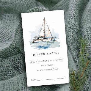 Chic Sailboat Seascape Diaper Raffle Bridal Shower Enclosure Card