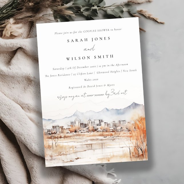 Chic Salt Lake City Utah Watercolor Couples Shower Invitation (Creator Uploaded)