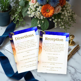 Chic Sapphire Blue Orange Gold Wedding Enclosure Card