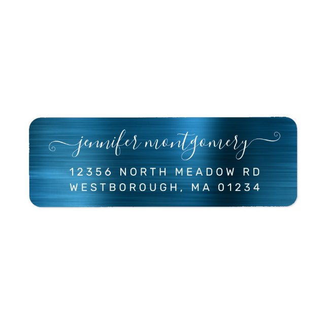 Chic Sapphire Brushed Metal Return Address Label (Front)