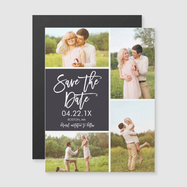 Chic Save The Date 4-Photo Collage Magnet (Front/Back)