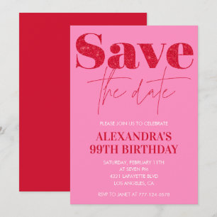 Chic Save the date Red Pink 99th birthday Invitation