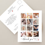 Chic Script 12 Photo Collage Baby Shower Thank You Postcard<br><div class="desc">A beautiful modern ´´Insta´´ style square photo grid collage postcard perfect for thanking your baby shower guests for gifts, love, and support received. The modern design features a collage of 12 square customisable photos. Below there is a ´´thank you´´ message in a chic whimsical script and your baby name and...</div>