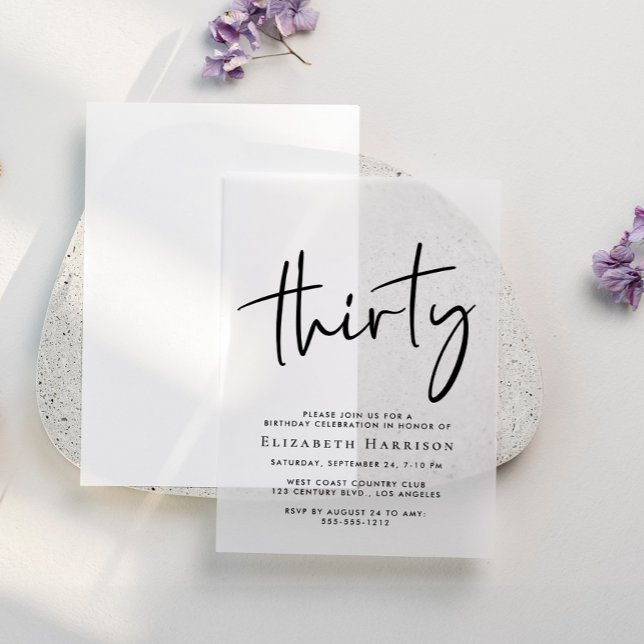 Chic Script 30th Birthday Party Vellum Invitations (Creator Uploaded)