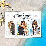Chic Script 3 Photo Collage Wedding Thank You Card<br><div class="desc">Modern Elegant Calligraphy Chic Script Photo Wedding Thank You Card. Stylish Modern wedding thank you template featuring 3 photo on the front with the text "Thank You" in a whimsical swirly hand lettering typography script swash tail font. 2-sided card at the back one (1) photo. Easily to personalise your name...</div>