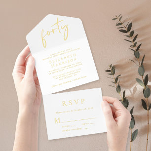 Chic Script 40th Birthday Party All In One Invitation