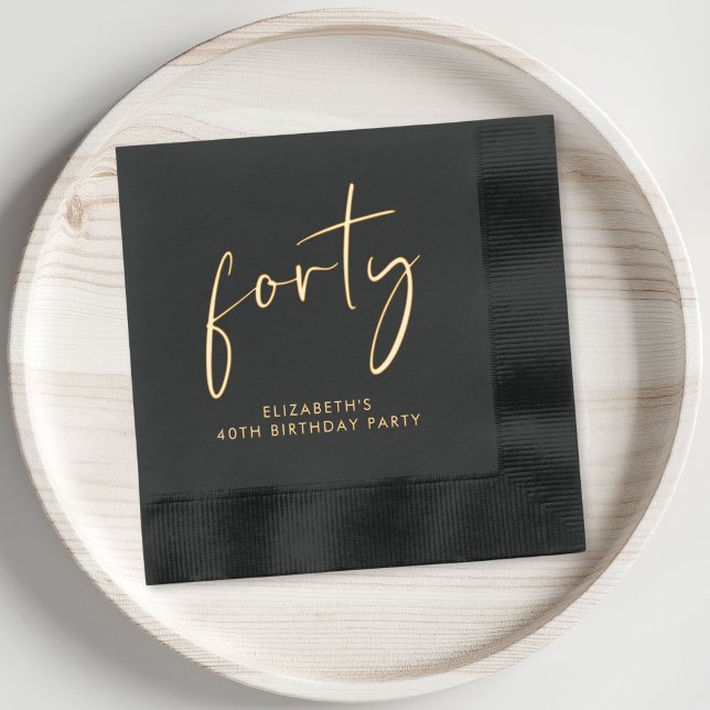 Chic Script 40th Birthday Party Foil Napkins (Elevate your 40th birthday party decor with these chic and elegant foil stamped napkins)