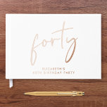 Chic Script 40th Birthday Party Guest Book<br><div class="desc">Elevate her 40th birthday party with this elegant white guestbook featuring genuine rose gold foil,  "forty" in a chic script and her name in modern lettering. Personalise your title on the spine and change the foil colour to silver or gold if desired.</div>