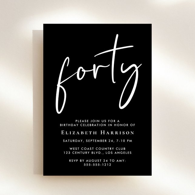 Chic Script 40th Birthday Party Invitation (Creator Uploaded)