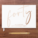 Chic Script 40th Birthday Party Rose Gold Guest Book<br><div class="desc">Chic guestbook for her 40th birthday party featuring rose gold foil,  "forty" in a large stylish script and her name in simple typography. Personalise the title on the spine and change the foil colour to silver or gold if desired.</div>