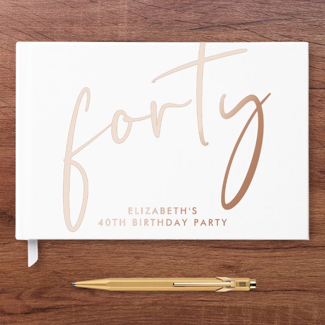 Chic Script 40th Birthday Party Rose Gold Guest Book (Creator Uploaded)