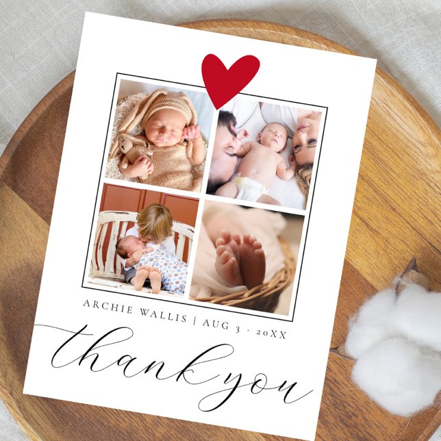 Chic Script 4 Photo Collage Baby Shower Thank You Postcard (Creator Uploaded)