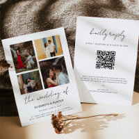 Chic Script 4 Photo Collage QR Code RSVP Wedding