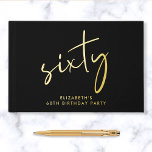 Chic Script 60th Birthday Party Guest Book<br><div class="desc">Elevate her 60th birthday party with this elegant black guestbook featuring real gold foil,  "sixty" in a chic script and her name in modern lettering. Personalise your title on the spine and change the foil colour to silver or rose gold if desired.</div>