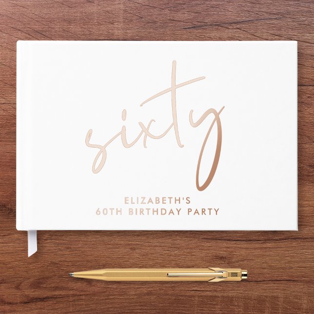 Chic Script 60th Birthday Party Rose Gold Guest Book (Creator Uploaded)