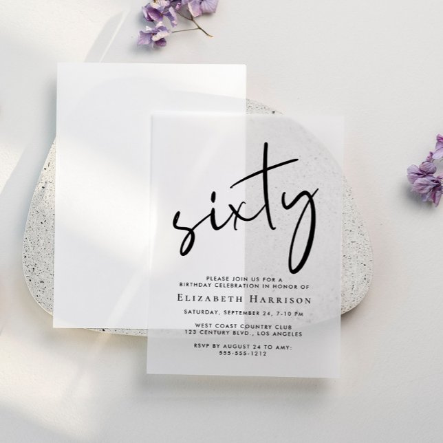 Chic Script 60th Birthday Party Vellum Invitations (Creator Uploaded)