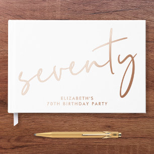 Chic Script 70th Birthday Party Rose Gold Guest Book