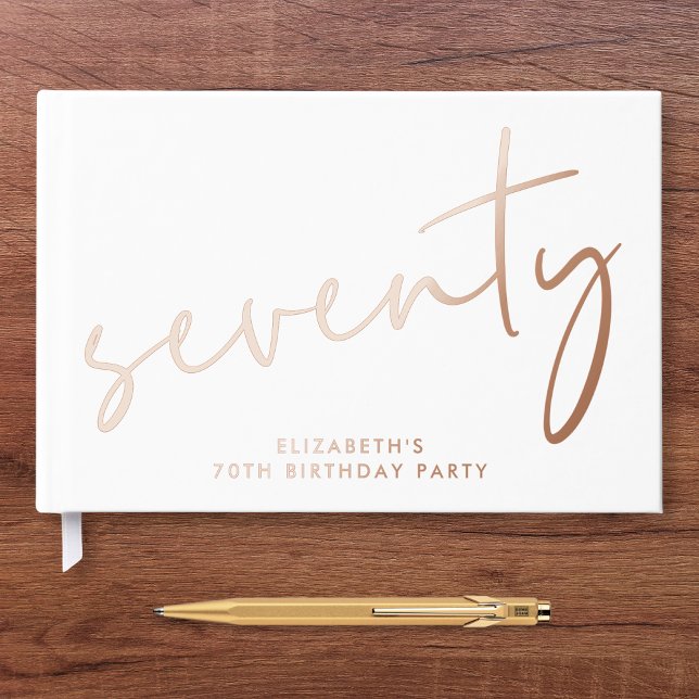 Chic Script 70th Birthday Party Rose Gold Guest Book (Creator Uploaded)