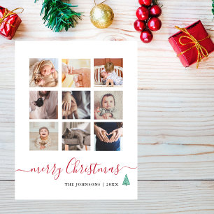 Chic Script 9 Photo Collage Elegant Christmas Holiday Card