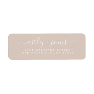 Chic Script Almond Peach Wedding Return Address