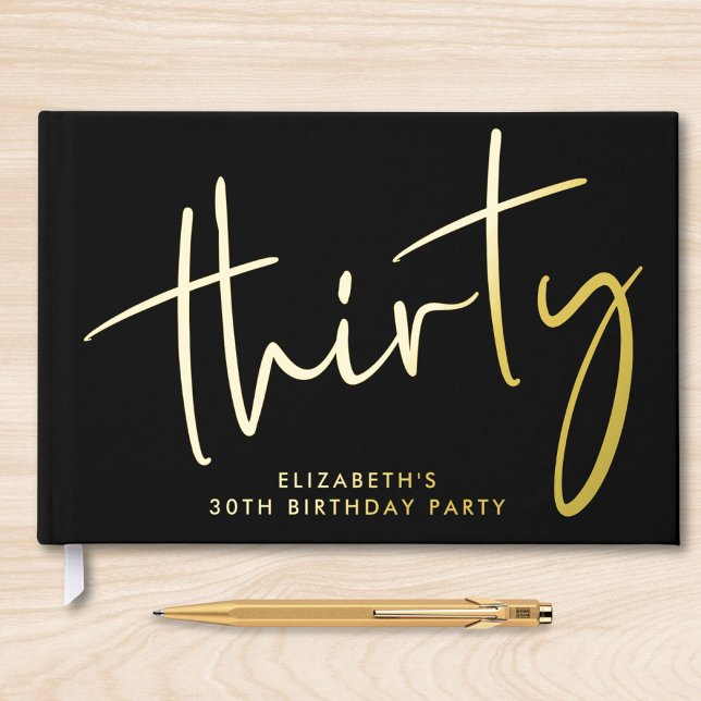 Chic Script Black 30th Birthday Party Guest Book (Creator Uploaded)