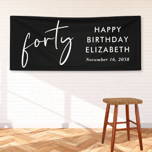 Chic Script Black 40th Birthday Party Banner
