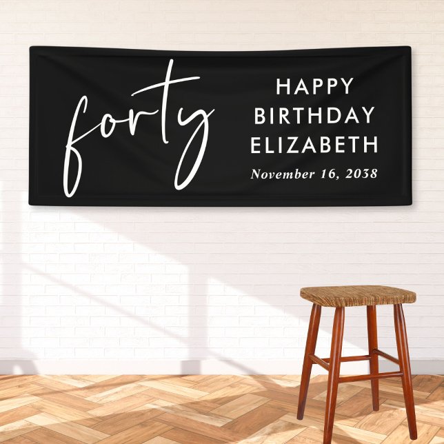 Chic Script Black 40th Birthday Party Banner (Creator Uploaded)