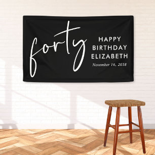Chic Script Black 40th Birthday Party Banner