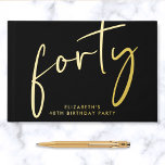 Chic Script Black 40th Birthday Party Guest Book<br><div class="desc">Chic black guestbook for her 40th birthday party that features real gold foil,  "forty" in a large stylish script and her name in simple lettering. Personalise the title on the spine and change the foil colour to silver or rose gold if desired.</div>