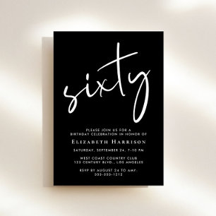Chic Script Black 60th Birthday Party Invitation