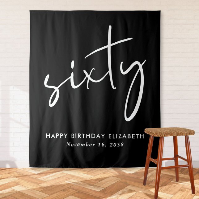 Chic Script Black 60th Birthday Party Tapestry (Creator Uploaded)