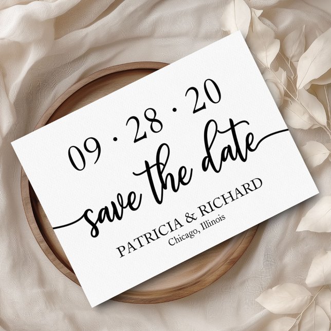 Chic Script Black And White Wedding Save The Date Invitation (Creator Uploaded)