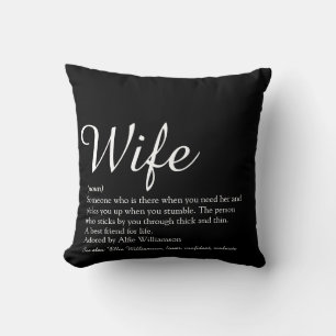 Chic Script Black and White Wife Definition Cushion